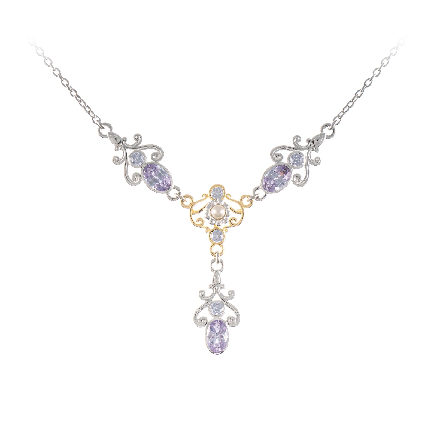 Collier 925 Silber teilvergoldet Zirkonia flieder Perle