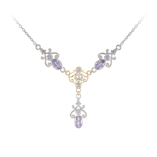 Collier 925 Silber teilvergoldet Zirkonia flieder Perle