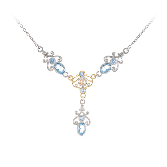Collier 925 Silber teilvergoldet Zirkonia hellblau Perle