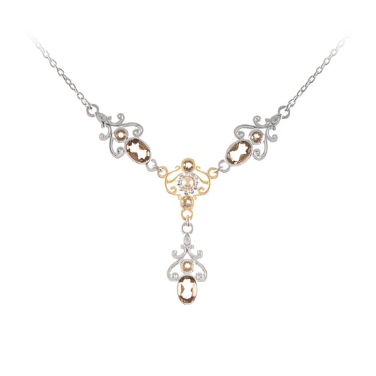 Collier 925 Silber teilvergoldet Zirkonia cognac Perle