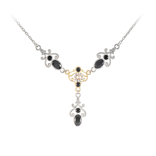 Collier 925 Silber teilvergoldet Zirkonia schwarz Perle