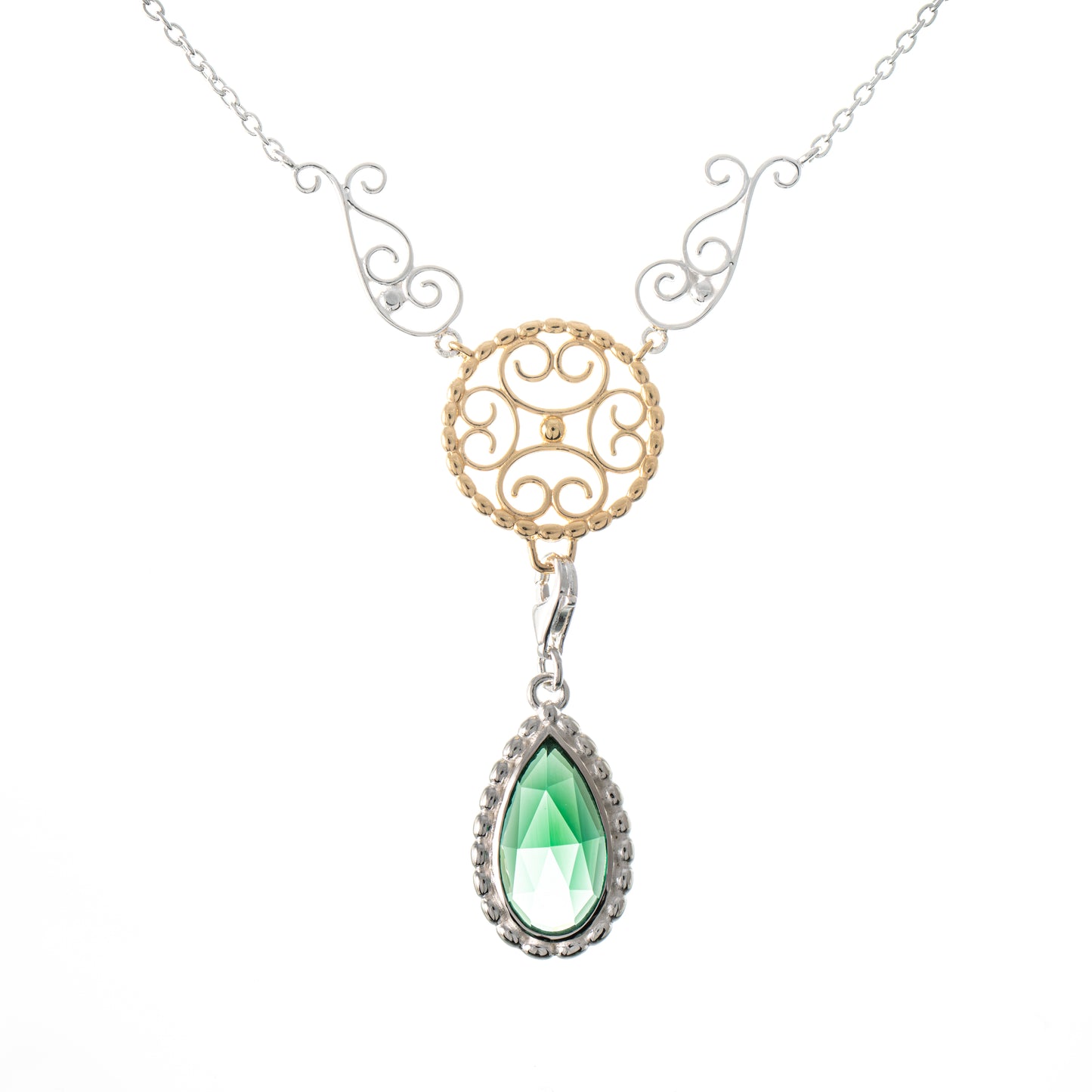 Collier Signature 925 Silber teilvergoldet mit wechselbarem Stein gruen