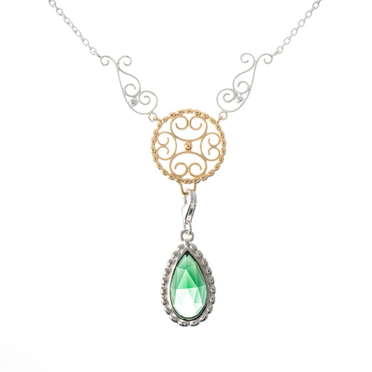 Collier Signature 925 Silber teilvergoldet mit wechselbarem Stein gruen