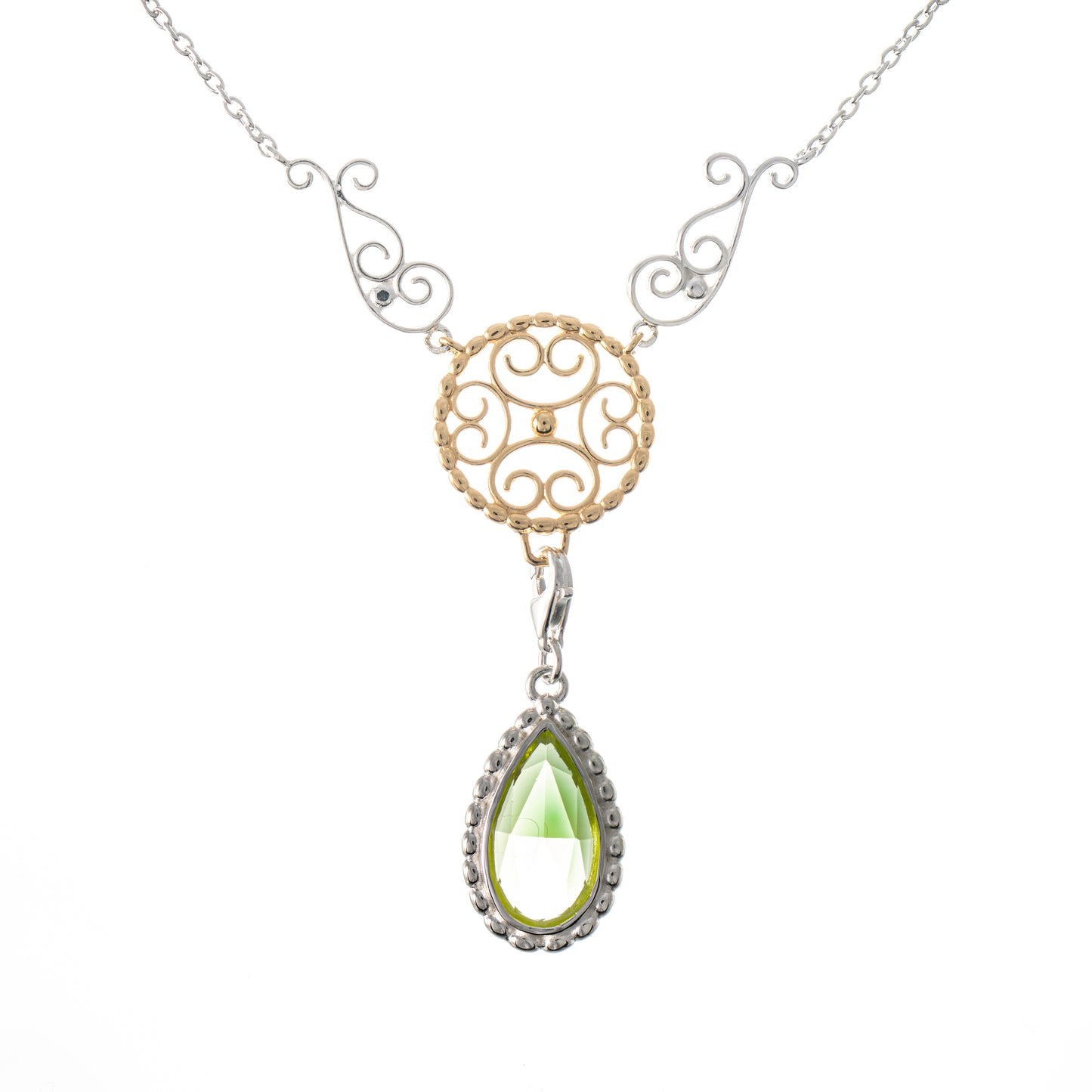 Collier Signature 925 Silber teilvergoldet mit wechselbarem Stein hellgruen