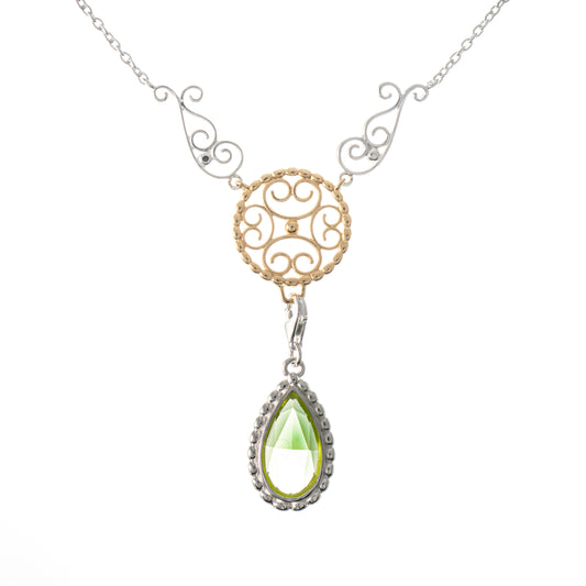 Collier Signature 925 Silber teilvergoldet mit wechselbarem Stein hellgruen
