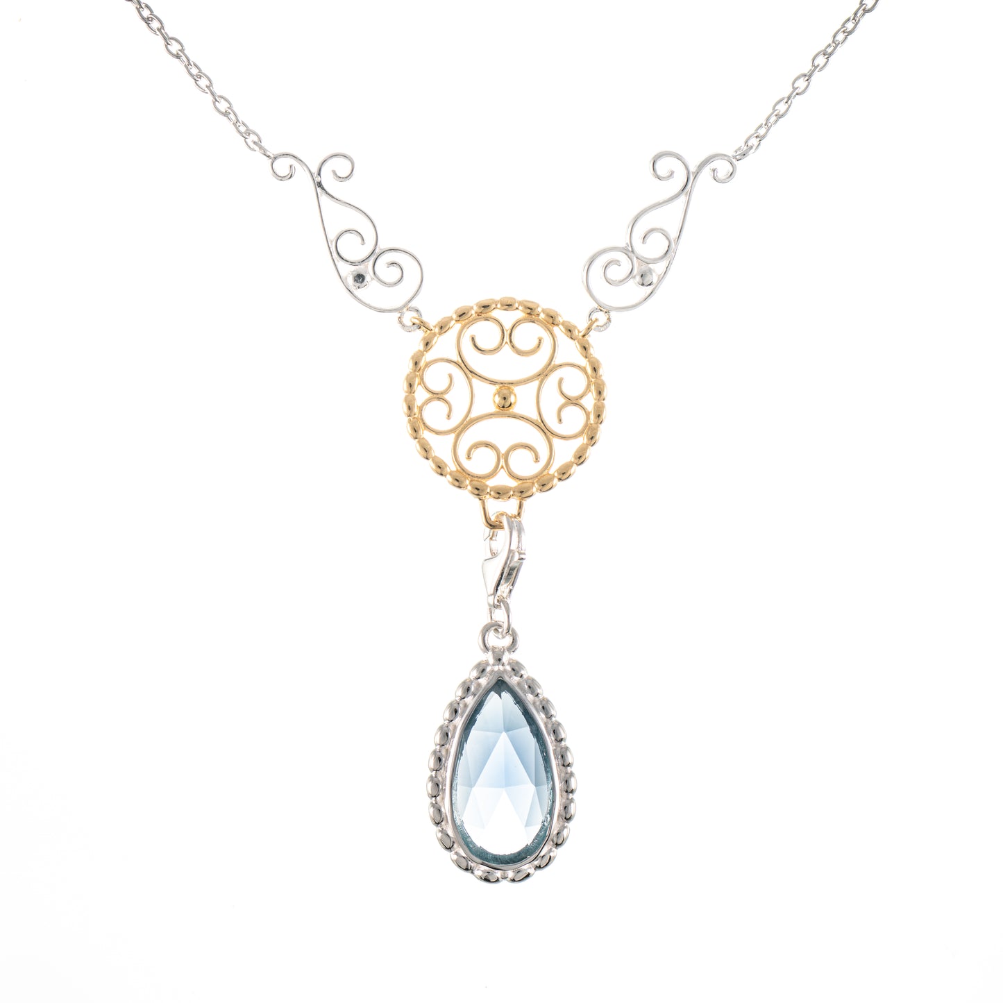 Collier Signature 925 Silber teilvergoldet mit wechselbarem Stein hellblau