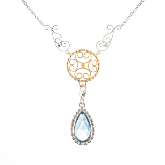 Collier Signature 925 Silber teilvergoldet mit wechselbarem Stein hellblau