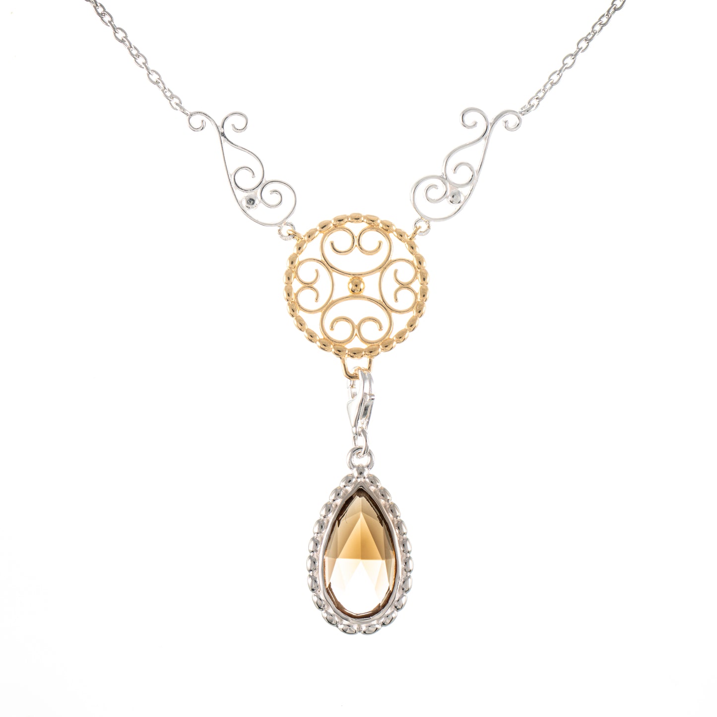 Collier Signature 925 Silber teilvergoldet mit wechselbarem Stein cognac