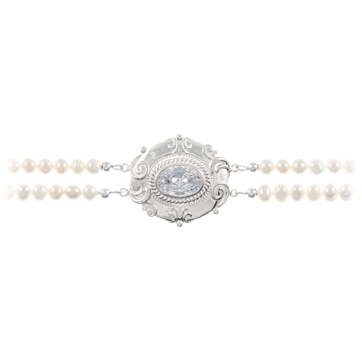 Collier Choker 925 Silber Zirkonia weiss Perle