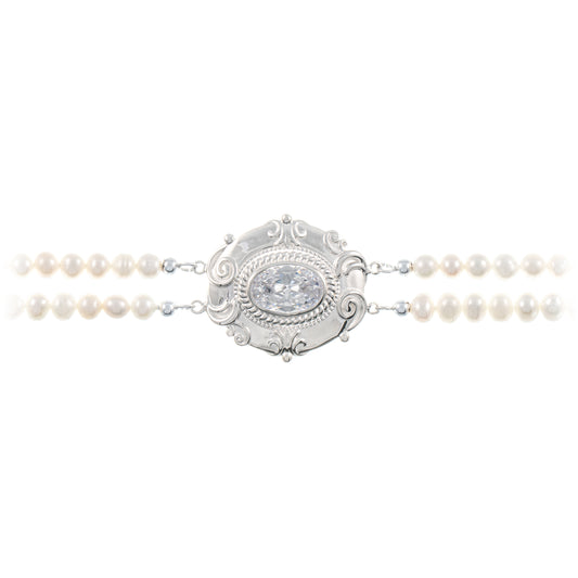 Collier Choker 925 Silber Zirkonia weiss Perle