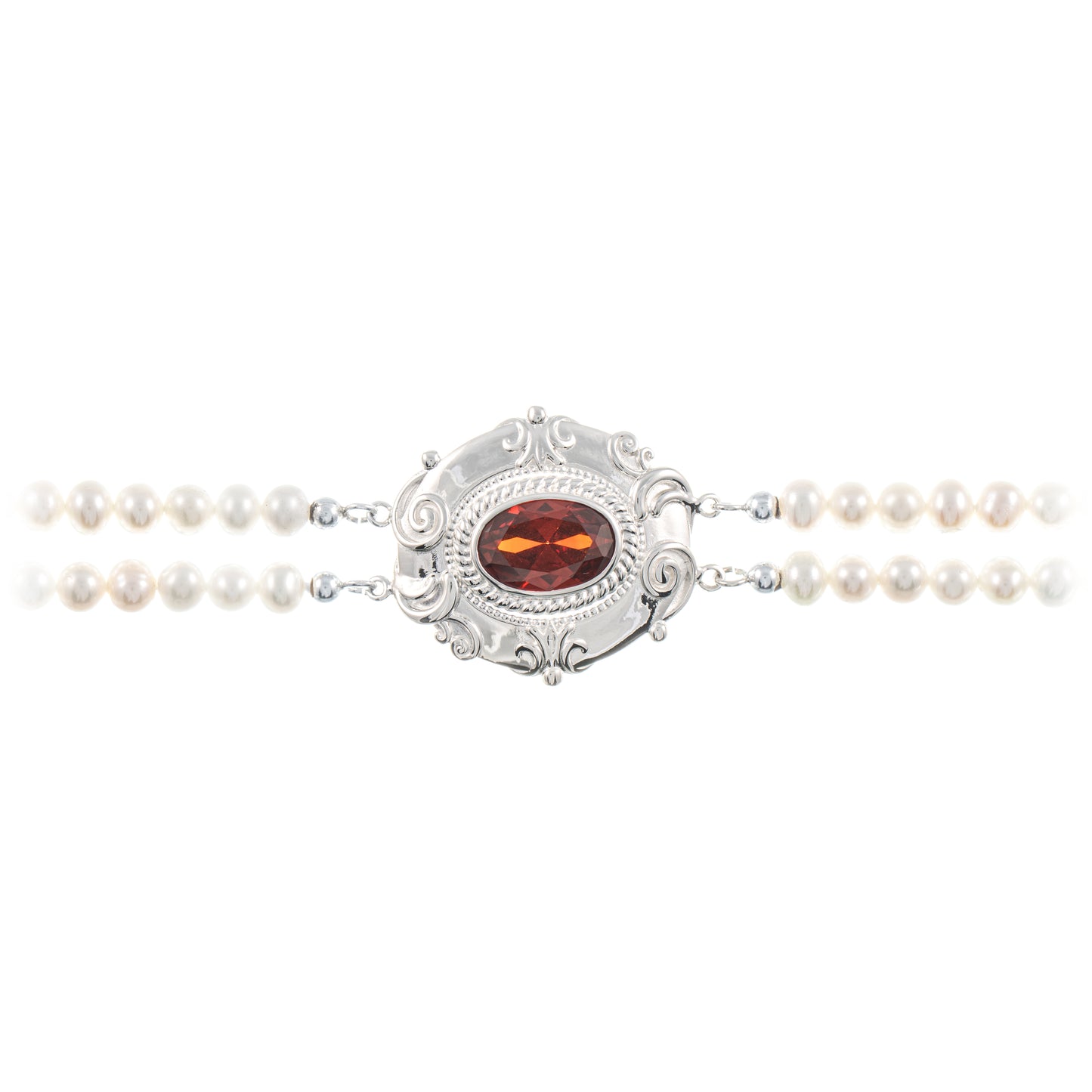 Collier Choker 925 Silber Zirkonia rot Perle