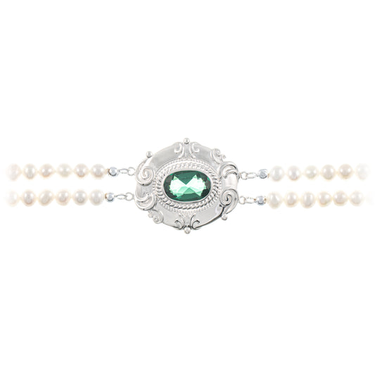 Collier Choker 925 Silber Zirkonia gruen Perle