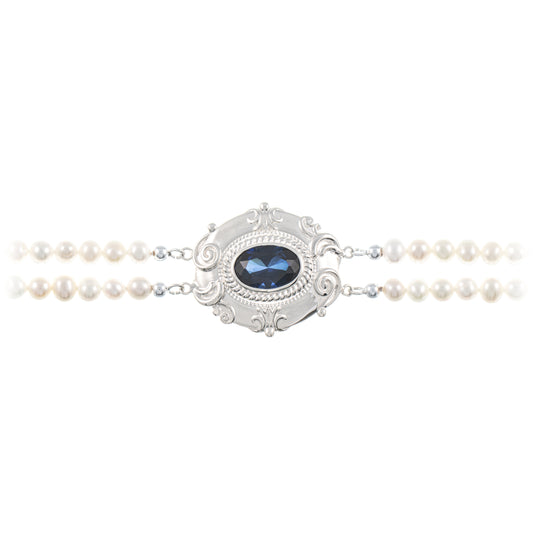 Collier Choker 925 Silber Zirkonia blau Perle
