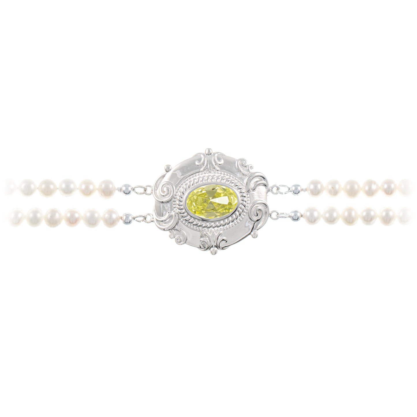 Collier Choker 925 Silber Zirkonia hellgruen Perle