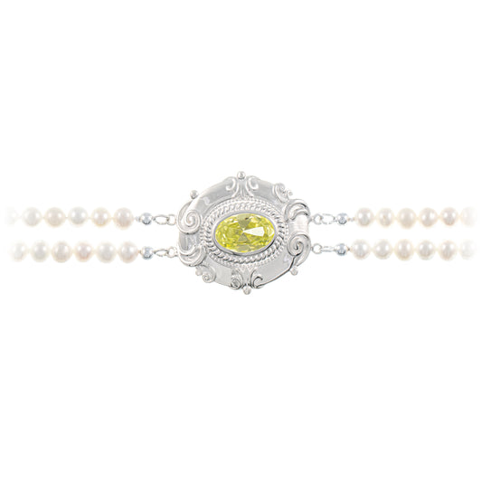 Collier Choker 925 Silber Zirkonia hellgruen Perle