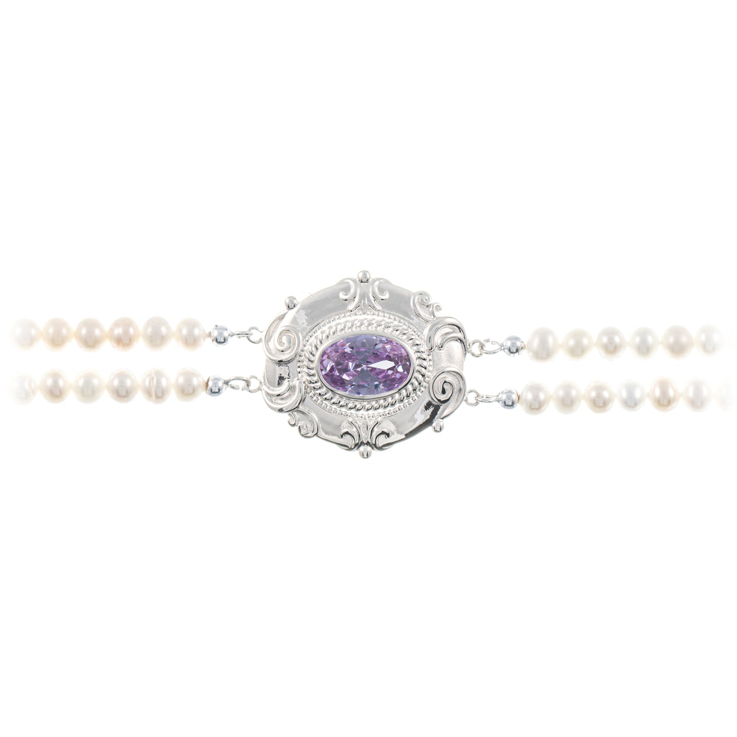 Collier Choker 925 Silber Zirkonia flieder Perle
