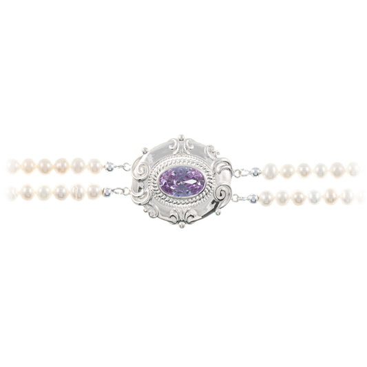 Collier Choker 925 Silber Zirkonia flieder Perle