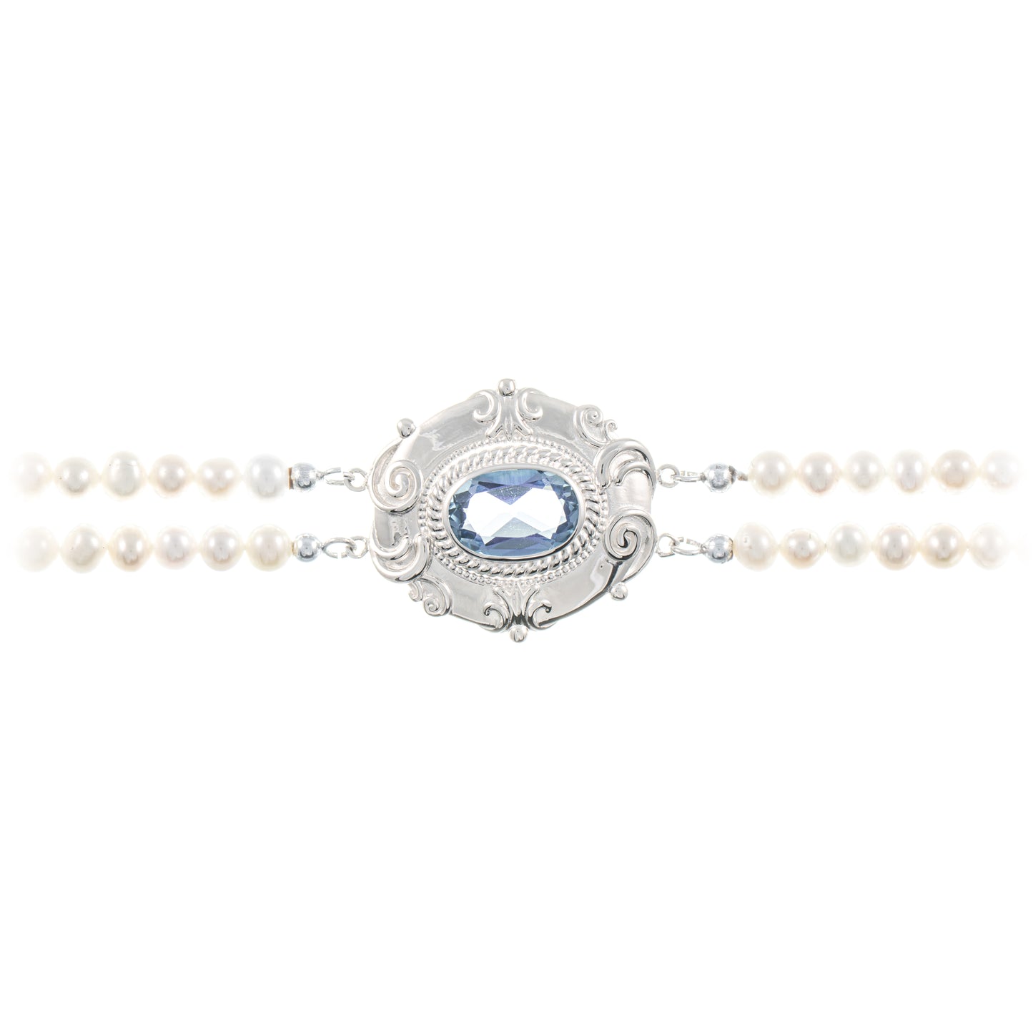 Collier Choker 925 Silber Zirkonia hellblau Perle
