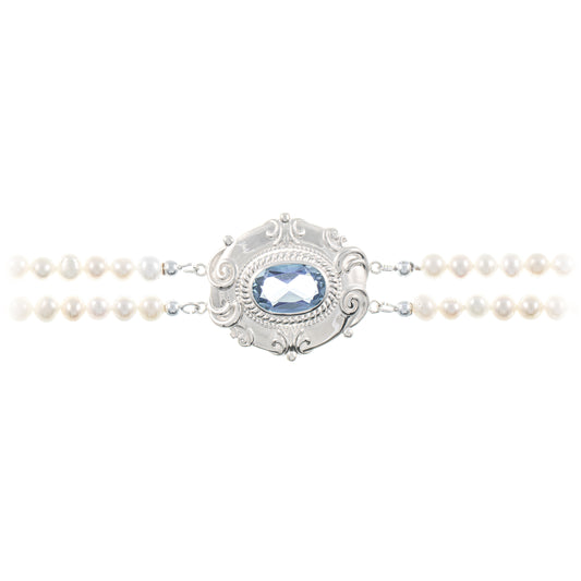 Collier Choker 925 Silber Zirkonia hellblau Perle