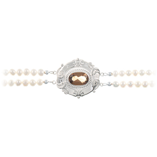 Collier Choker 925 Silber Zirkonia cognac Perle