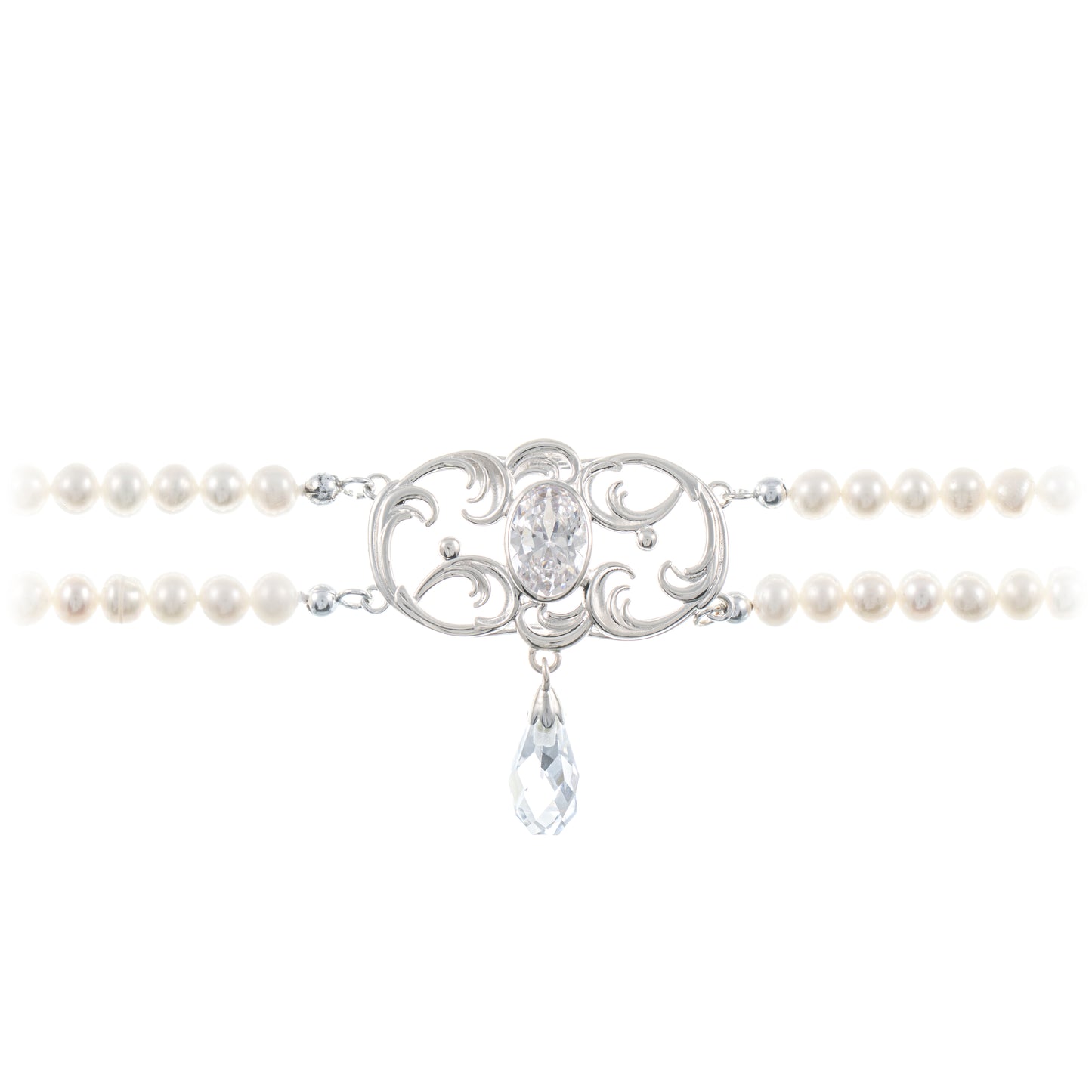 Collier Choker 925 Silber Zirkonia weiss Perle