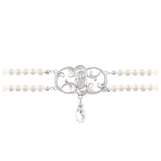 Collier Choker 925 Silber Zirkonia weiss Perle
