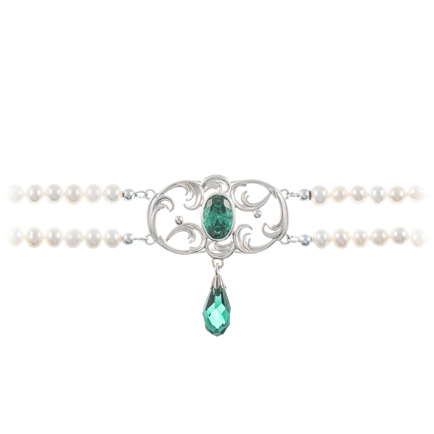 Collier Choker 925 Silber Zirkonia gruen Perle