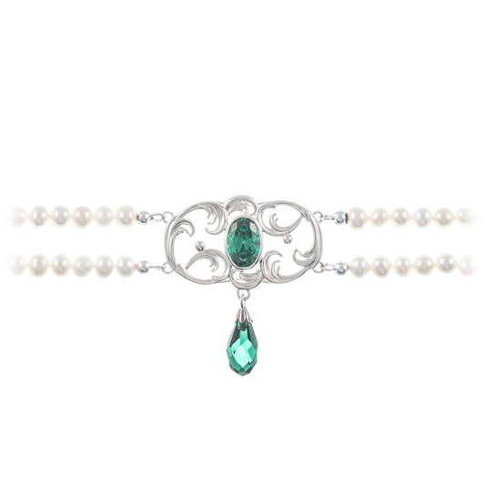 Collier Choker 925 Silber Zirkonia gruen Perle