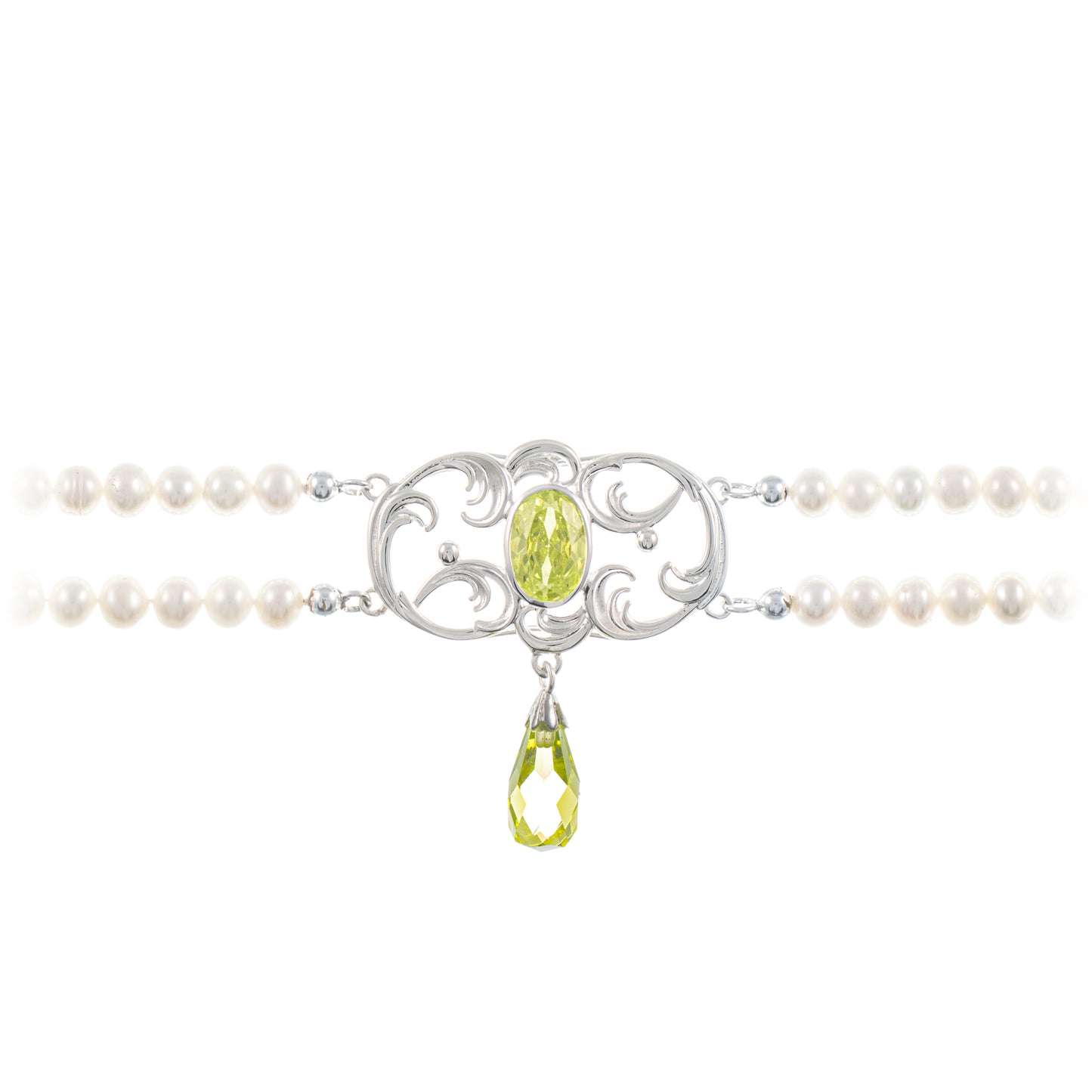 Collier Choker 925 Silber Zirkonia hellgruen Perle