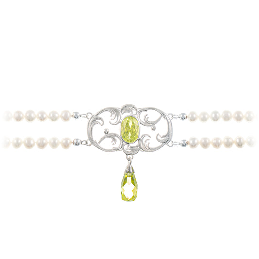 Collier Choker 925 Silber Zirkonia hellgruen Perle