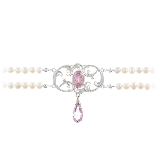 Collier Choker 925 Silber Zirkonia rosa Perle