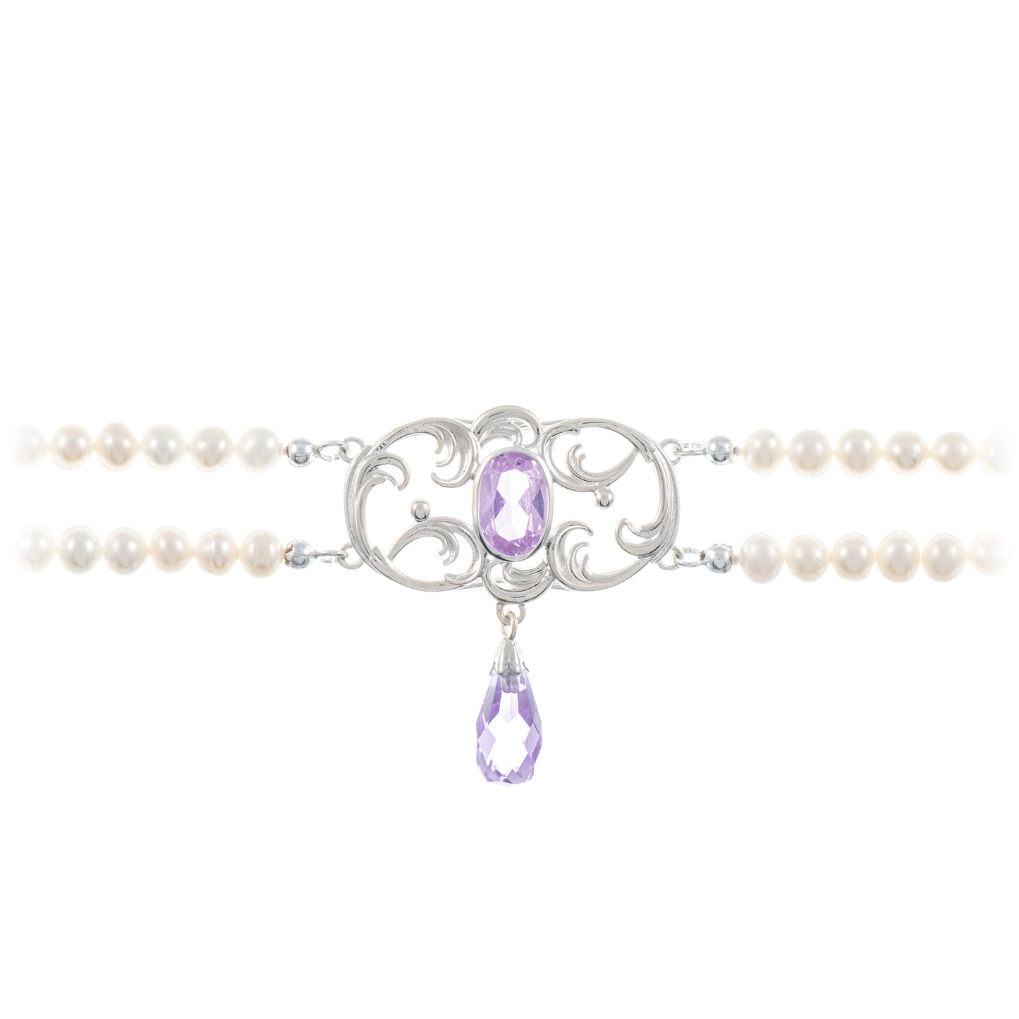 Collier Choker 925 Silber Zirkonia flieder Perle