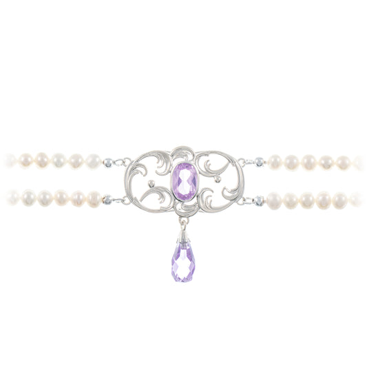 Collier Choker 925 Silber Zirkonia flieder Perle