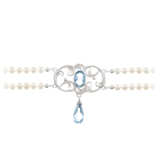 Collier Choker 925 Silber Zirkonia hellblau Perle