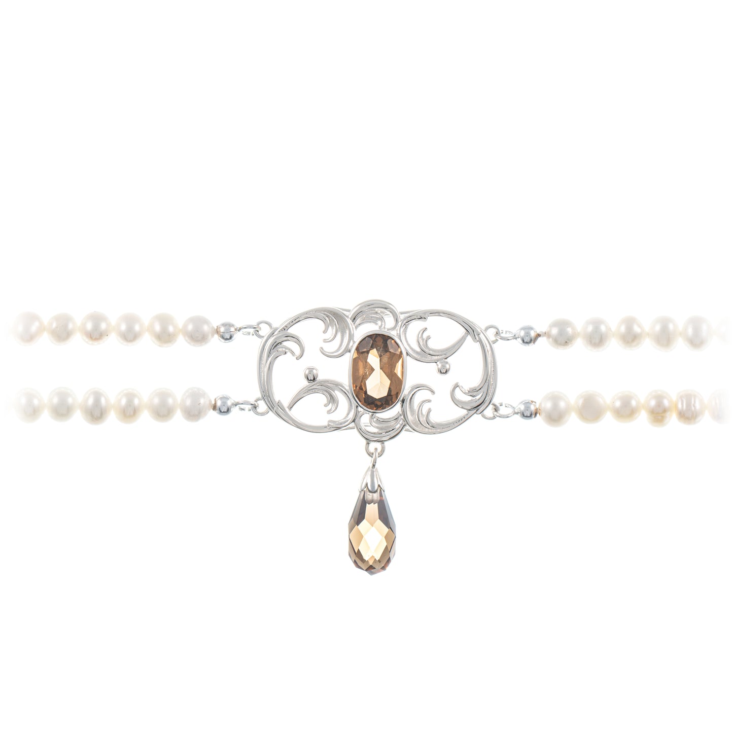 Collier Choker 925 Silber Zirkonia cognac Perle