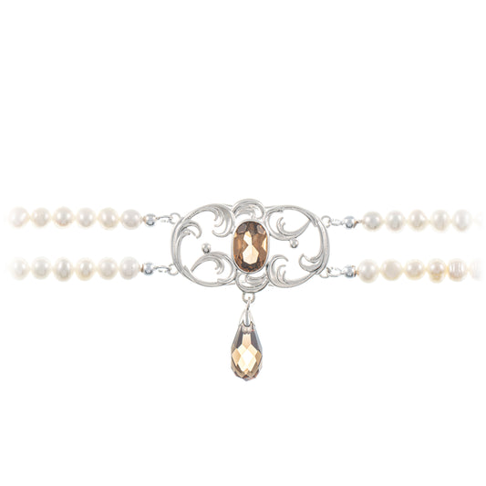 Collier Choker 925 Silber Zirkonia cognac Perle