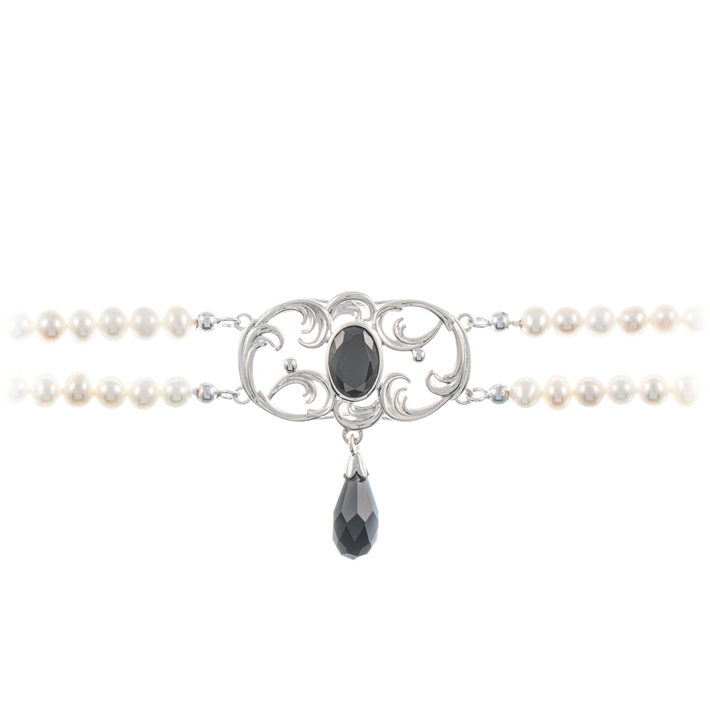Collier Choker 925 Silber Zirkonia schwarz Perle