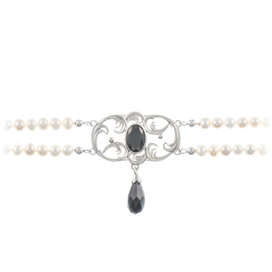 Collier Choker 925 Silber Zirkonia schwarz Perle