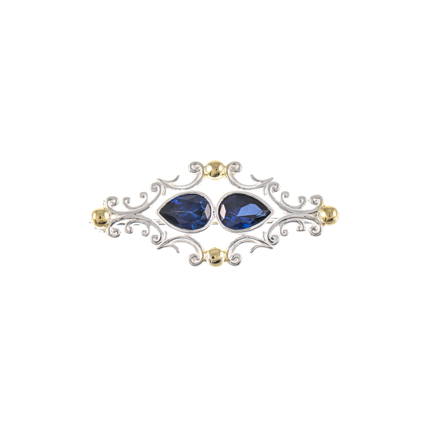 Brosche 925 Silber teilvergoldet Zirkonia blau