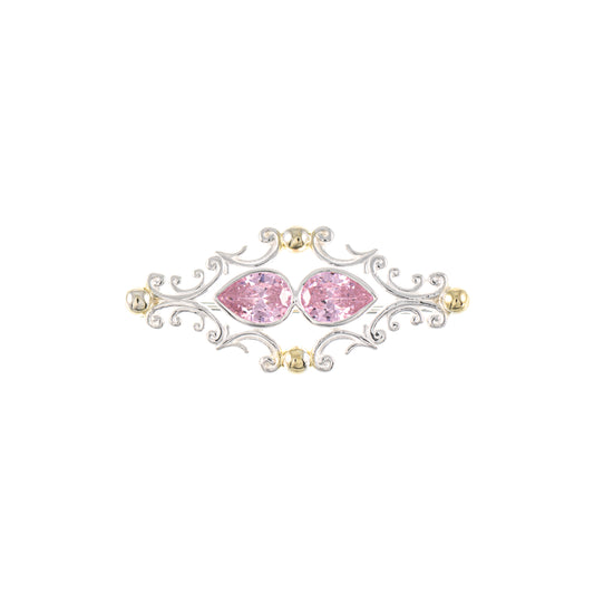 Brosche 925 Silber teilvergoldet Zirkonia rosa