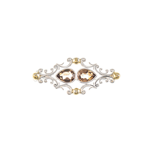 Brosche 925 Silber teilvergoldet Zirkonia cognac