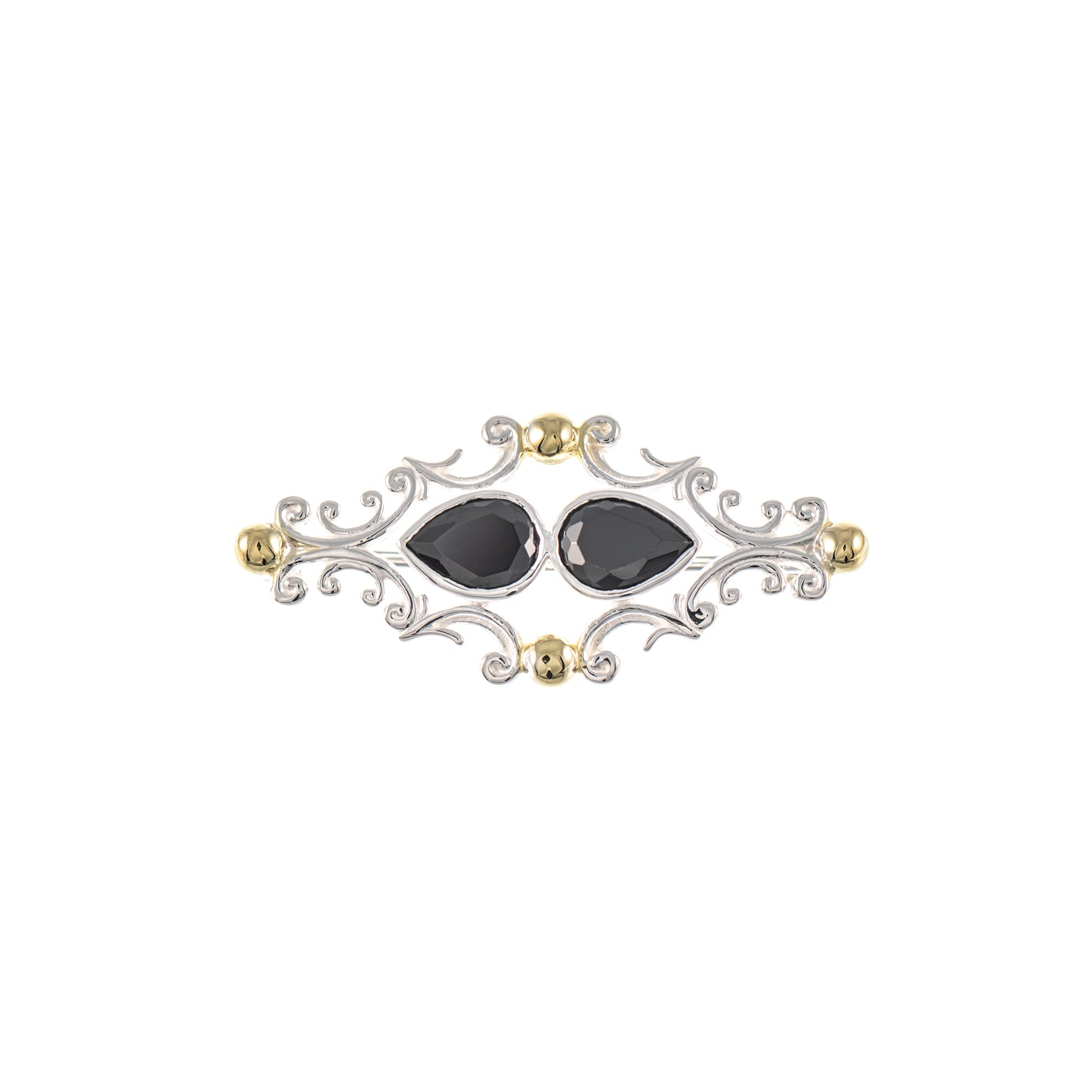Brosche 925 Silber teilvergoldet Zirkonia schwarz
