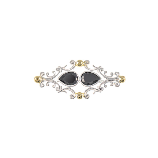 Brosche 925 Silber teilvergoldet Zirkonia schwarz
