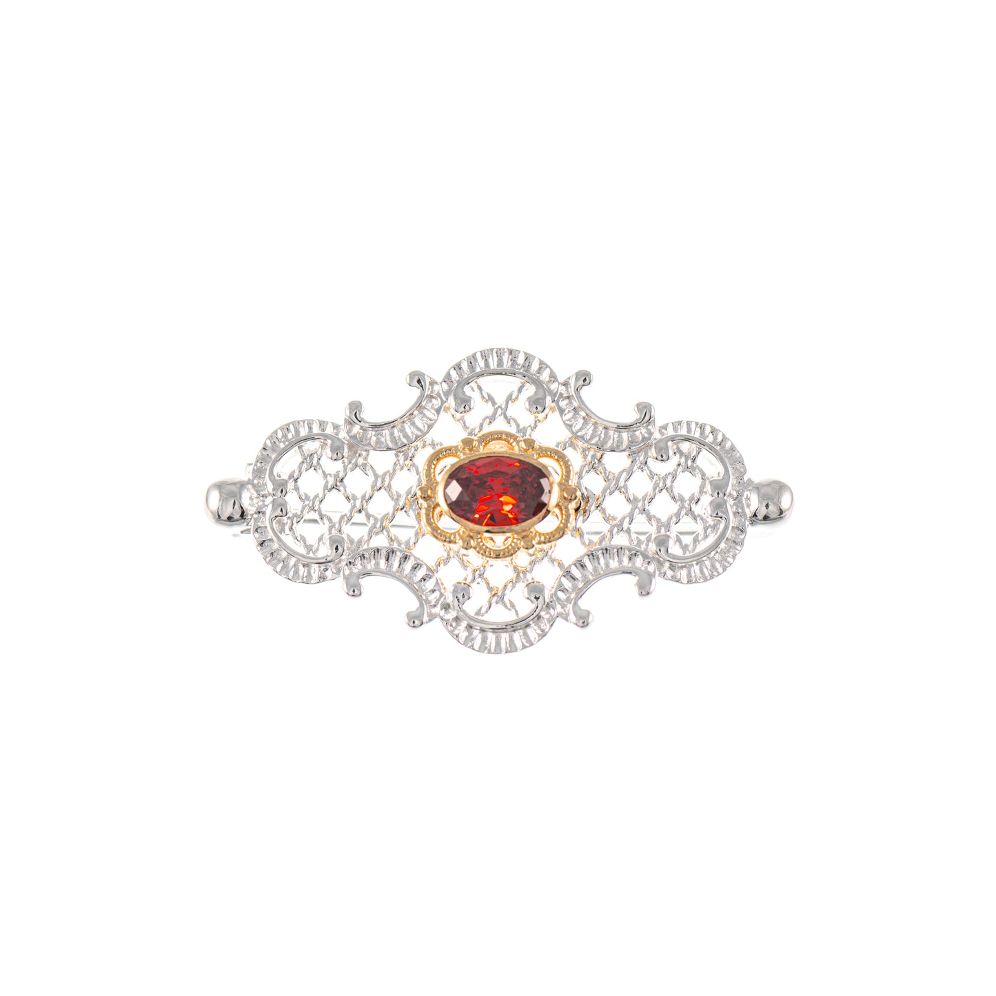 Brosche 925 Silber teilvergoldet Zirkonia rot