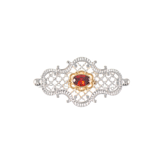 Brosche 925 Silber teilvergoldet Zirkonia rot