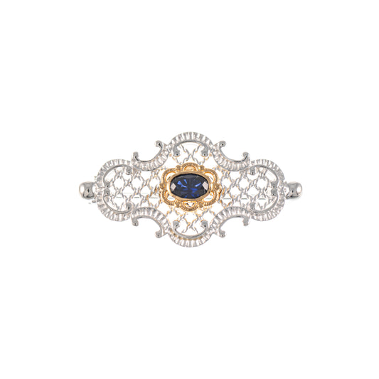 Brosche 925 Silber teilvergoldet Zirkonia blau