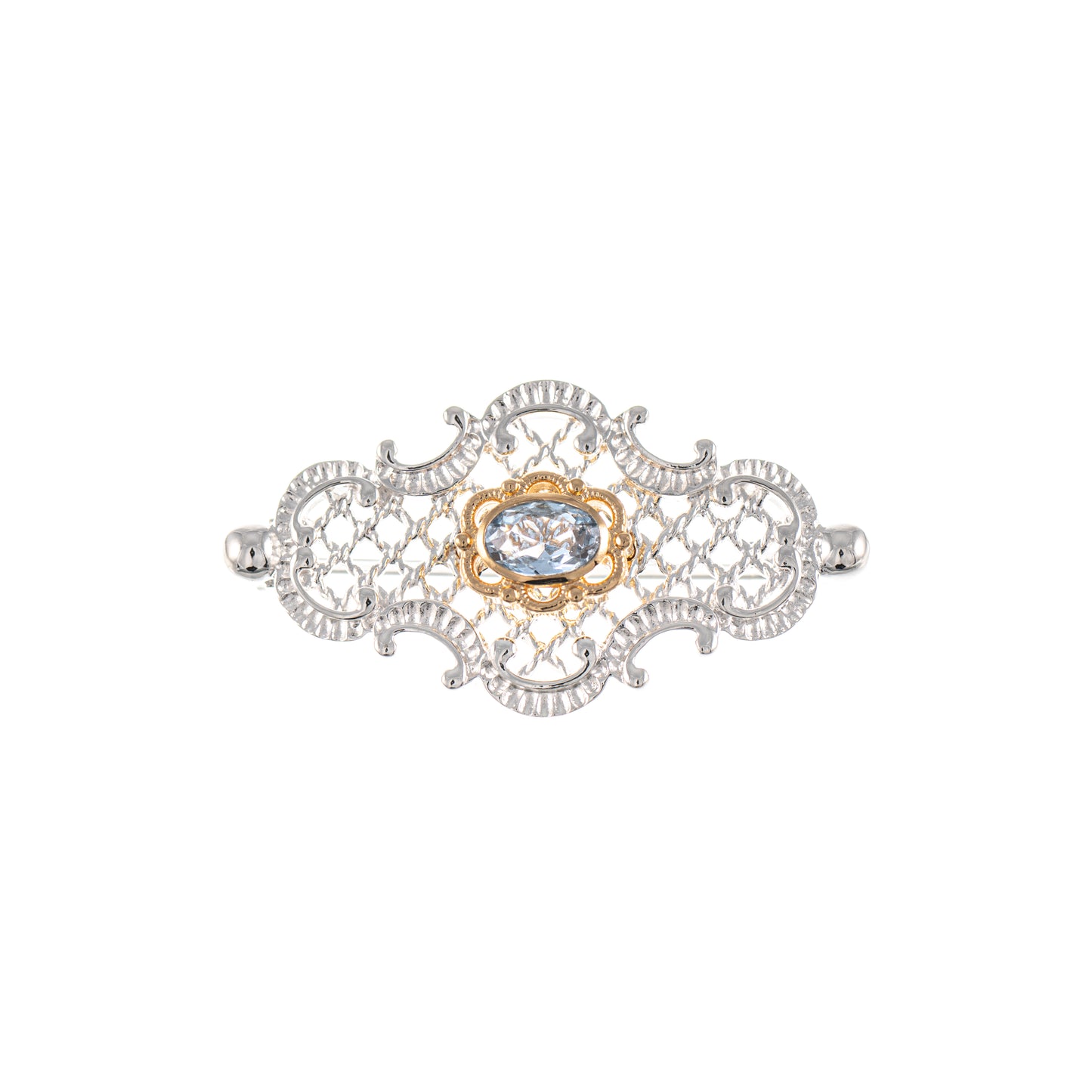Brosche 925 Silber teilvergoldet Zirkonia hellblau