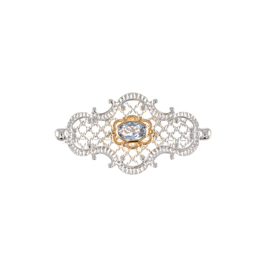 Brosche 925 Silber teilvergoldet Zirkonia hellblau