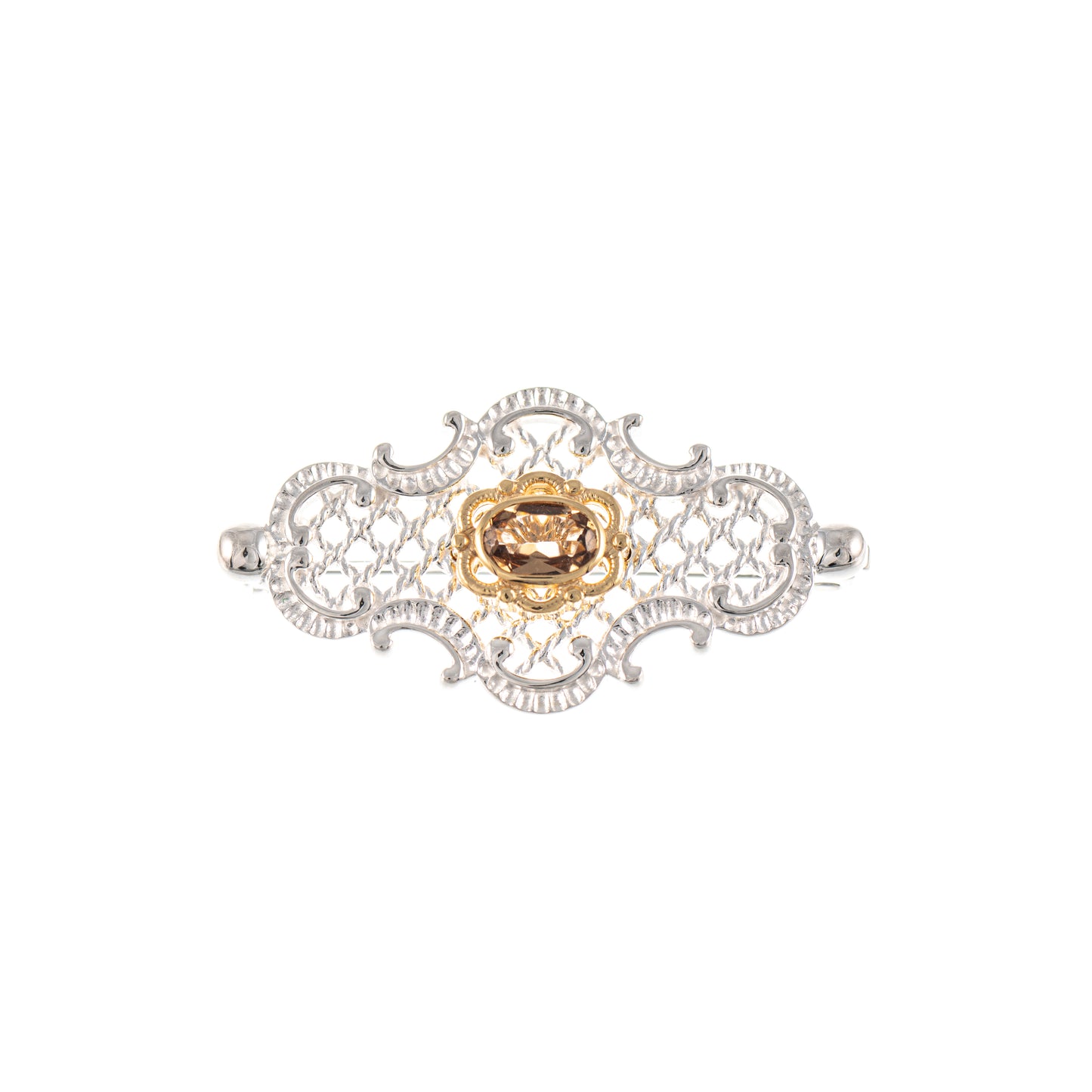 Brosche 925 Silber teilvergoldet Zirkonia cognac