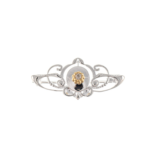 Brosche 925 Silber teilvergoldet Zirkonia weiss